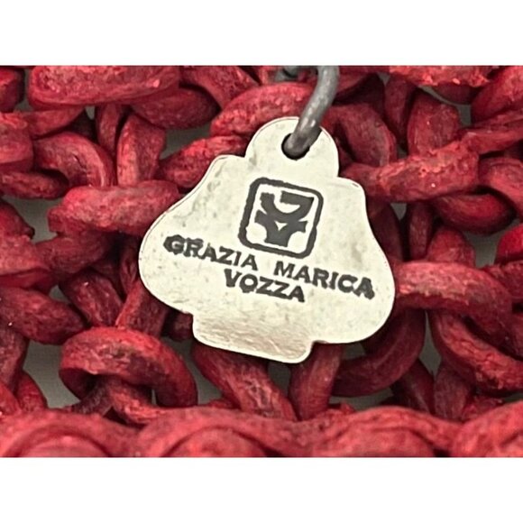 Grazia Marica Vozza Red Handwoven Clutch With Pearl Accent - Picture 2 of 5